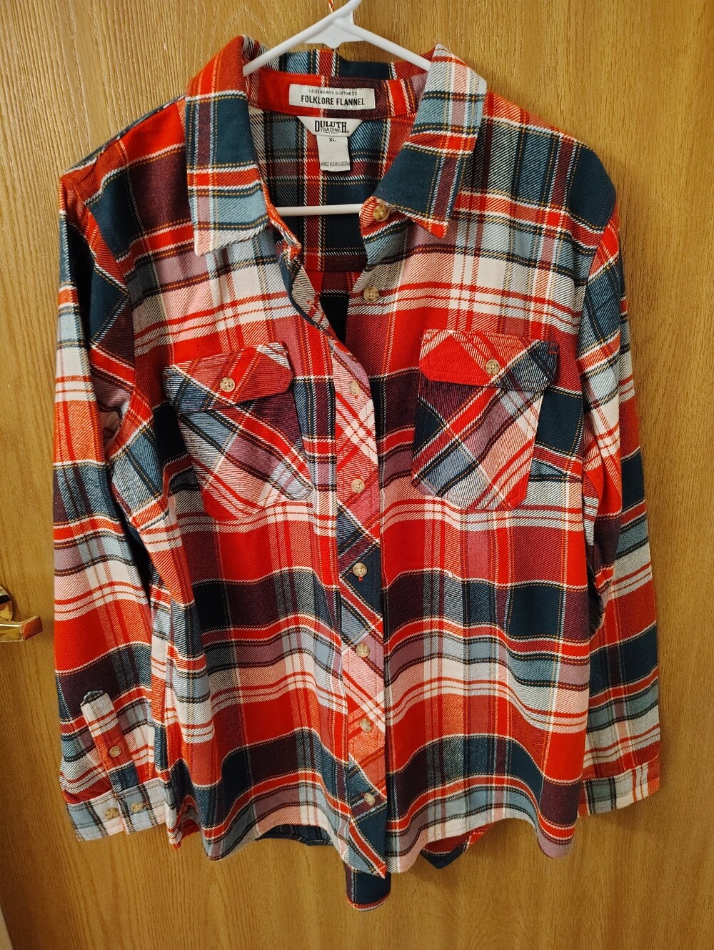 Duluth Trading Co Folklore Flannel Plaid Shirt - Red/Blue (XL)